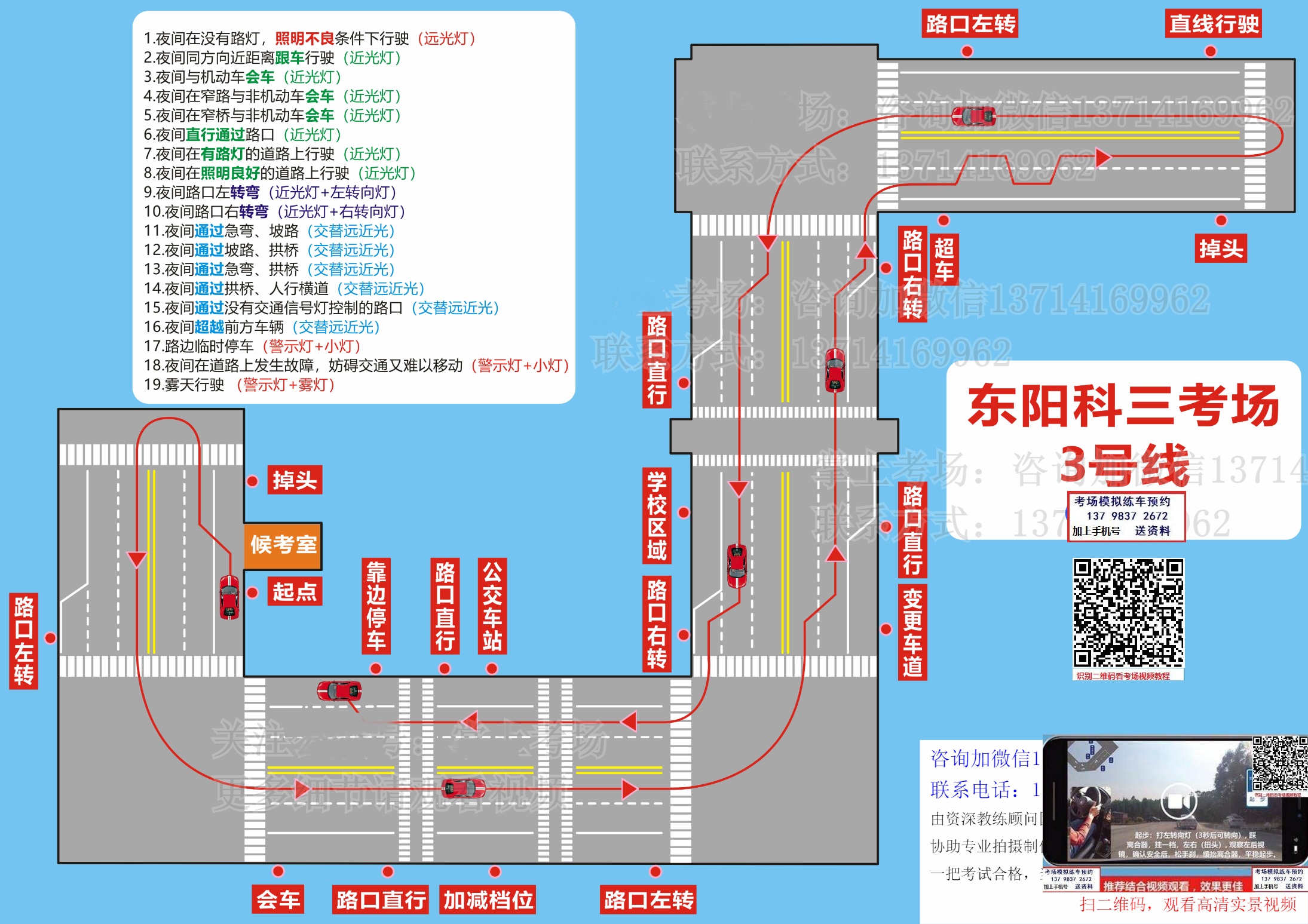 金华东阳科目三考场考试视频教学路线图注意事项技巧流程详细步骤攻略