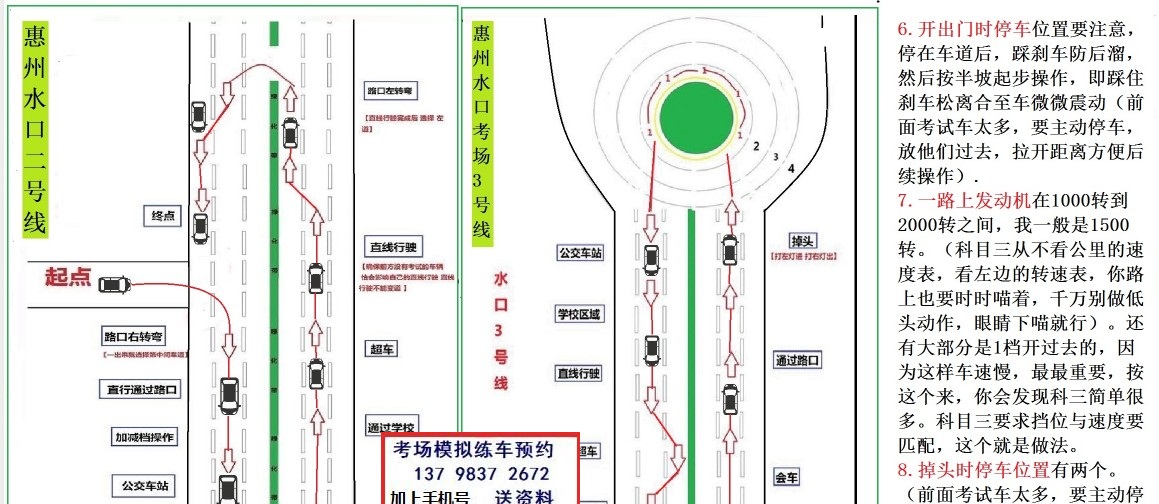 惠州水口科目三考场陪练模拟考试练车包考过 图纸实景