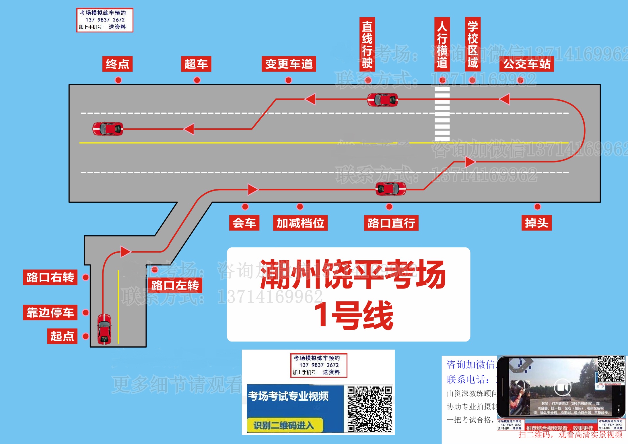 潮州饶平科目三考场123号线考试视频实地考场教程教学专业讲解