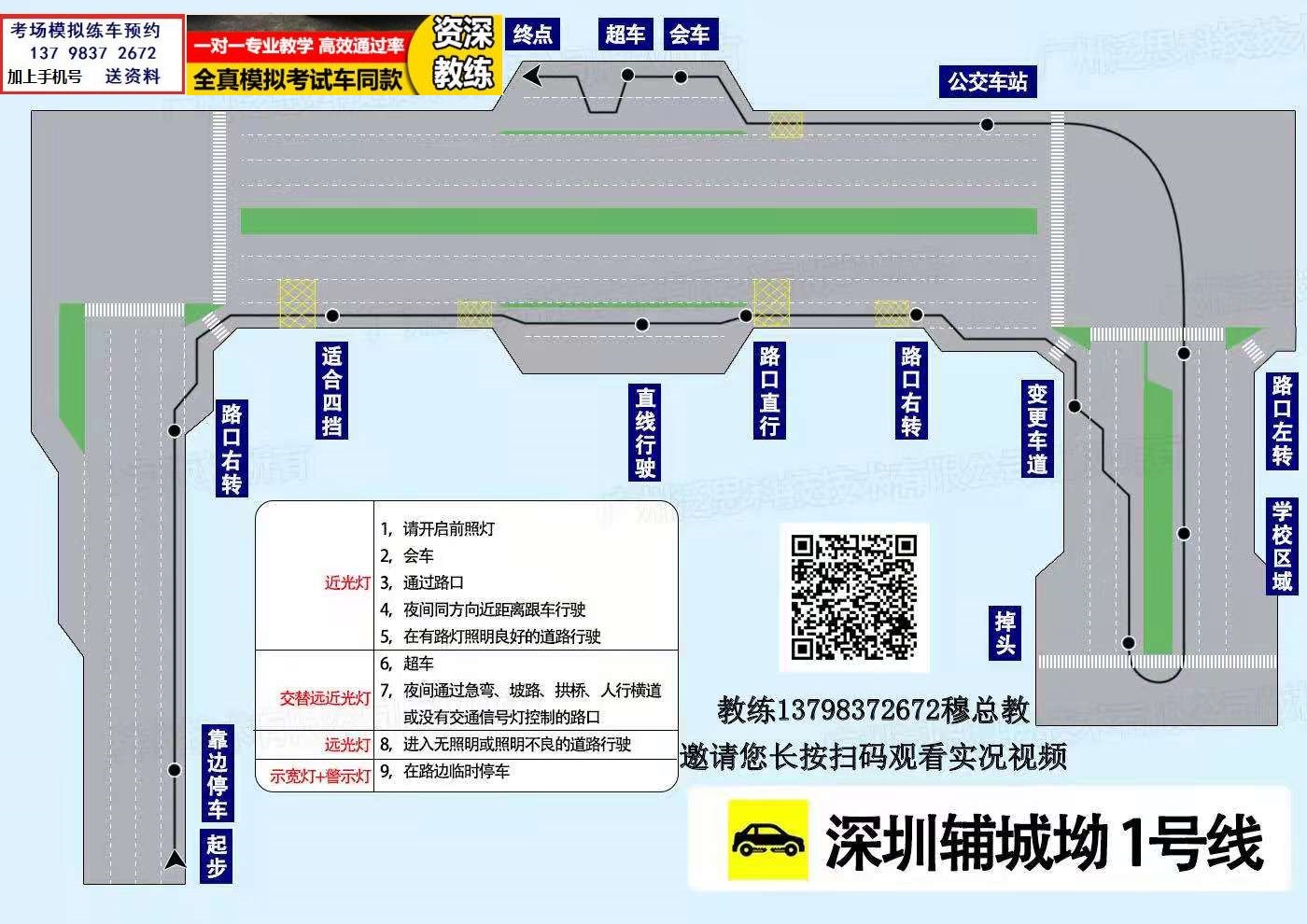 深圳最新新规5个科目三考场灯光路考讲解攻略高清图纸辅城坳华南城