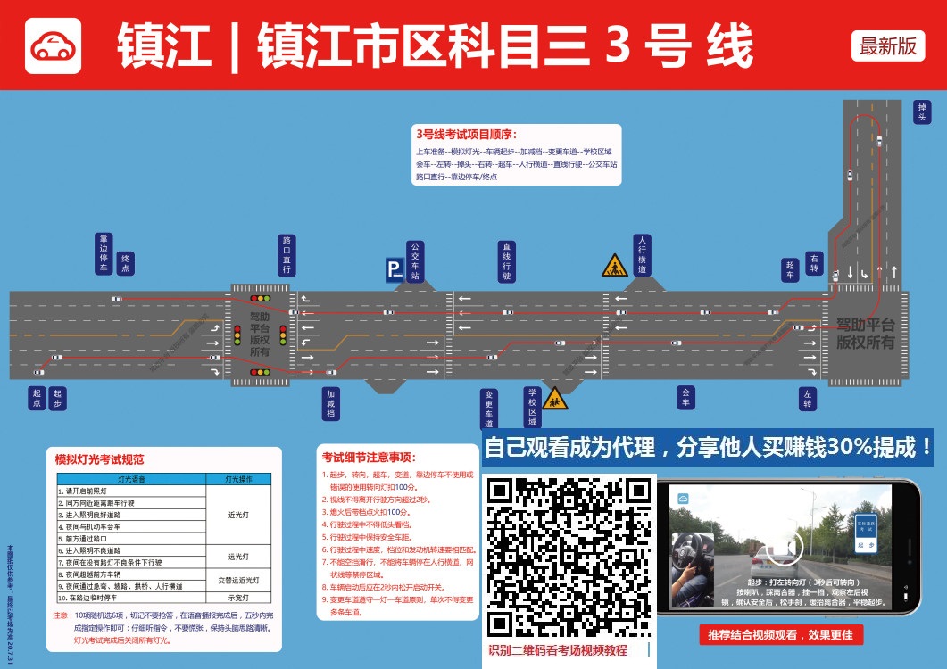 镇江镇江市区科目三考场考试视频教学路线图注意事项技巧流程详细步骤