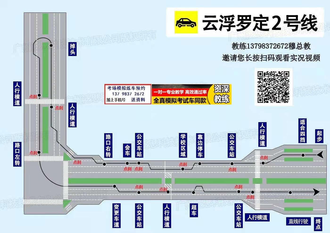 云浮罗定科目三考场考试视频课程高清路线图实地考场教程教学专业讲解