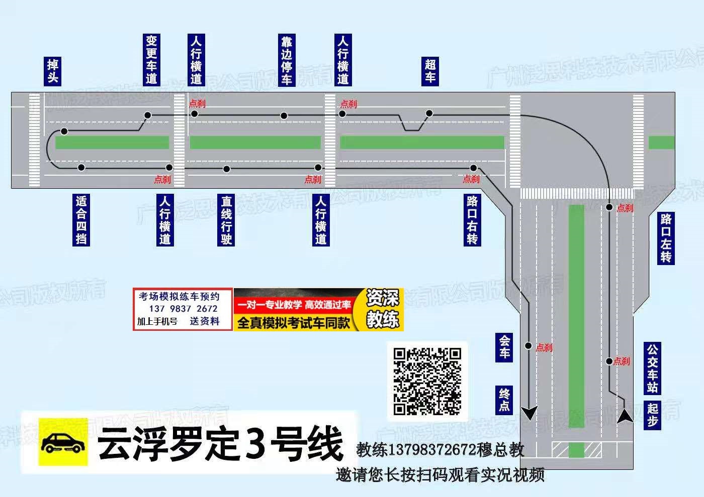 云浮罗定科目三考场考试视频课程高清路线图实地考场教程教学专业讲解