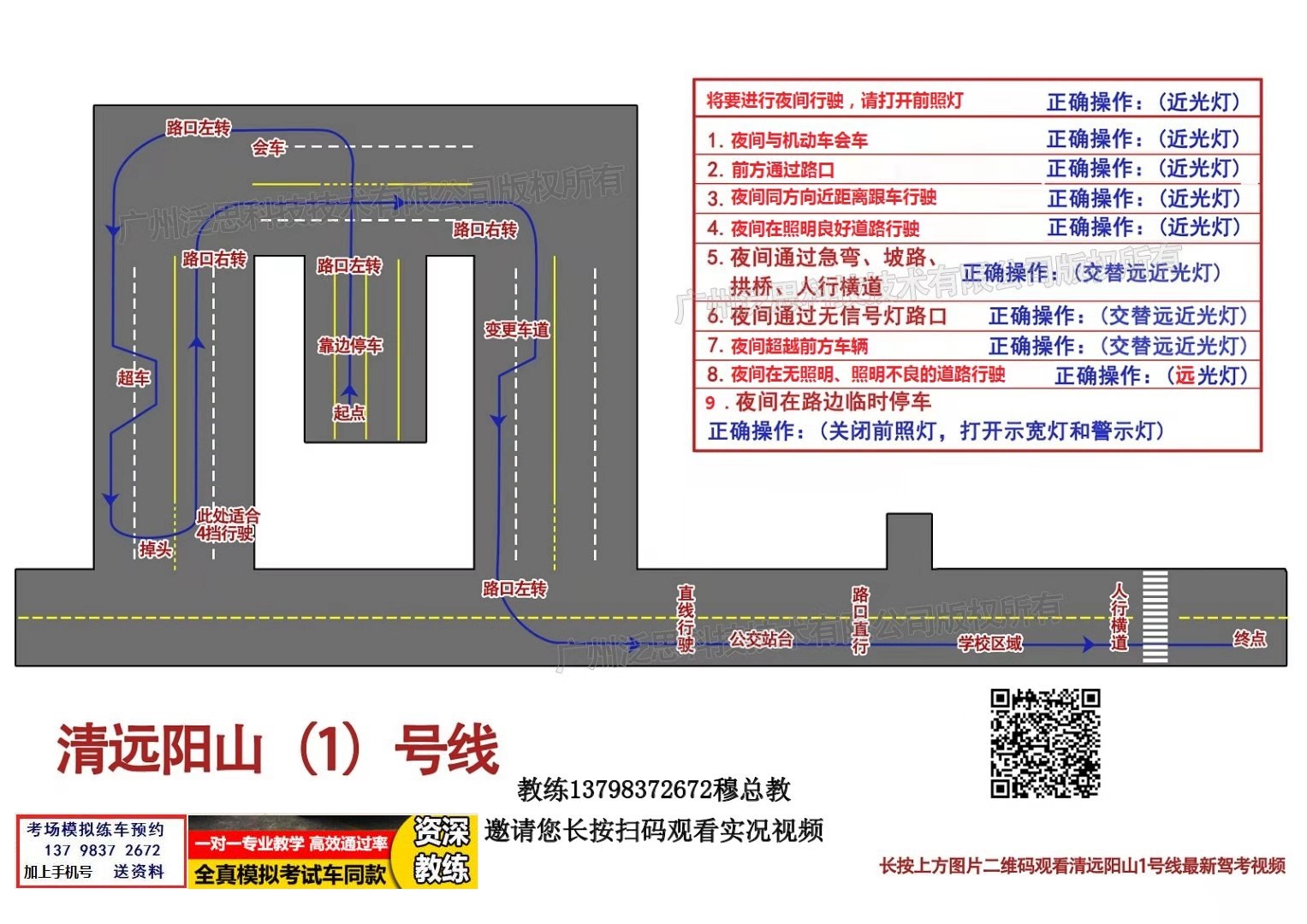 清遠陽山陽城科目三考場考試視頻教學模擬練車路線圖注意事項技巧流程